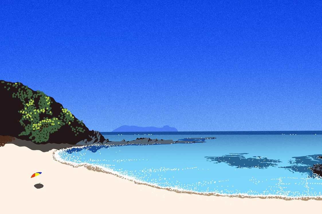 白い砂浜と青い入り江のイラスト